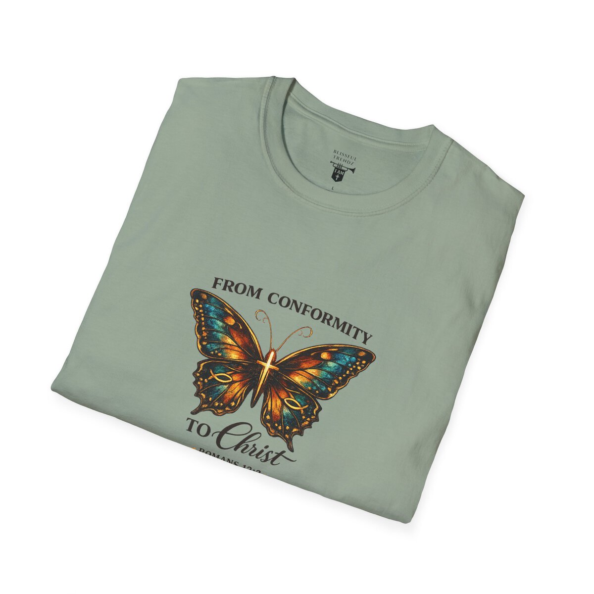 FROM CONFORMITY TO CHRIST - ROMANS 12:2 - BUTTERFLY - Unisex Softstyle T-Shirt - Image 27