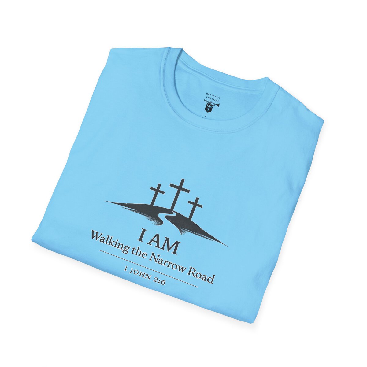 I AM Walking the Narrow Road - 1 JOHN 2:6 - Cross - BLK - Unisex Softstyle T-Shirt - Image 6