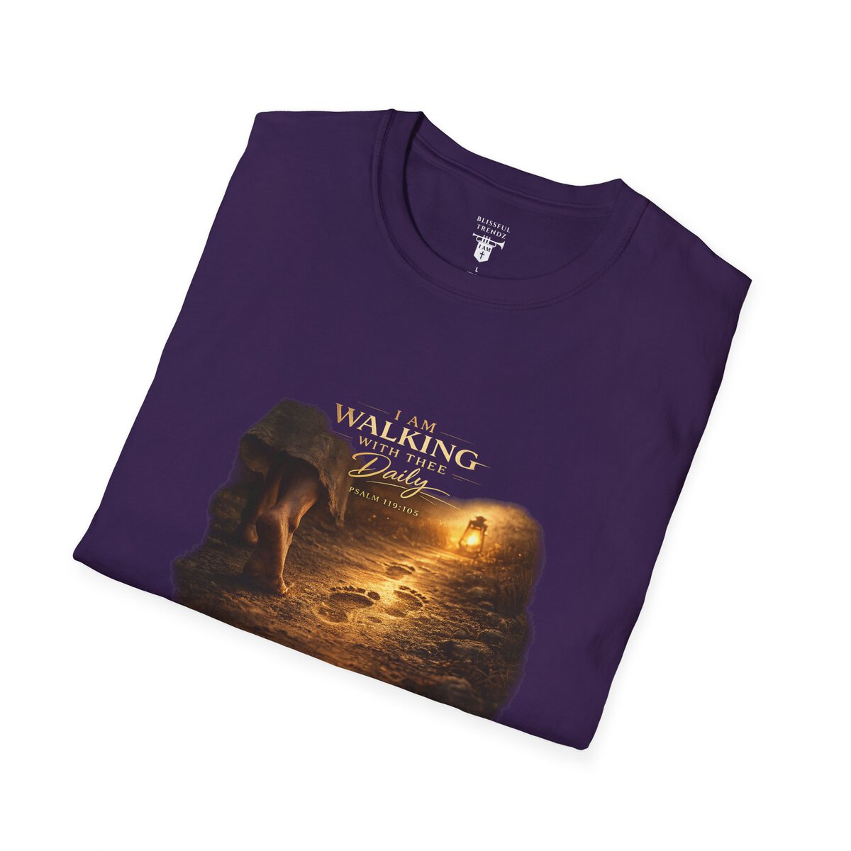 I AM WALKING WITH THEE DAILY - PSALM 119:105 - FOOTPRINTS - Unisex Softstyle T-Shirt - Image 36
