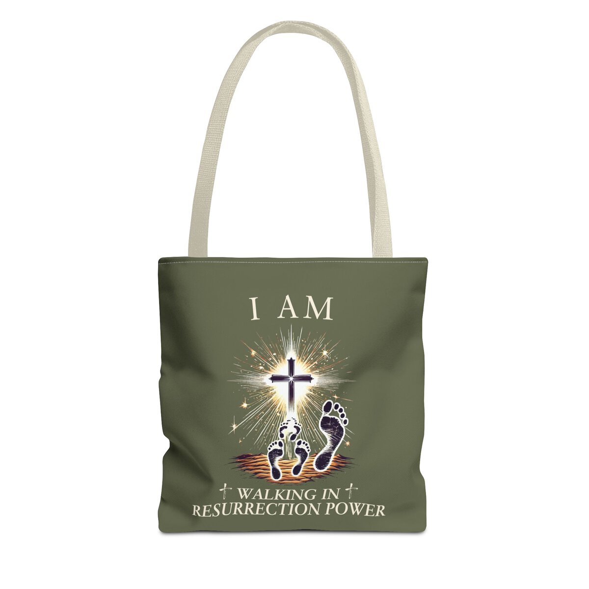 I AM Walking In Resurrection Power - Footprints - MLT GRN - Tote Bag (AOP)