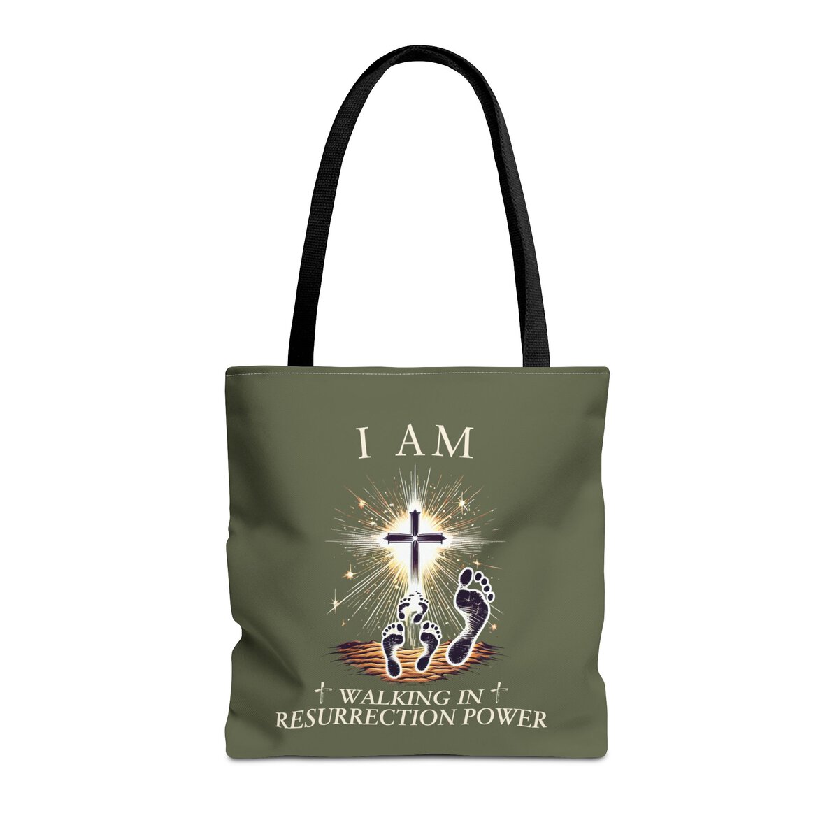 I AM Walking In Resurrection Power - Footprints - MLT GRN - Tote Bag (AOP) - Image 5