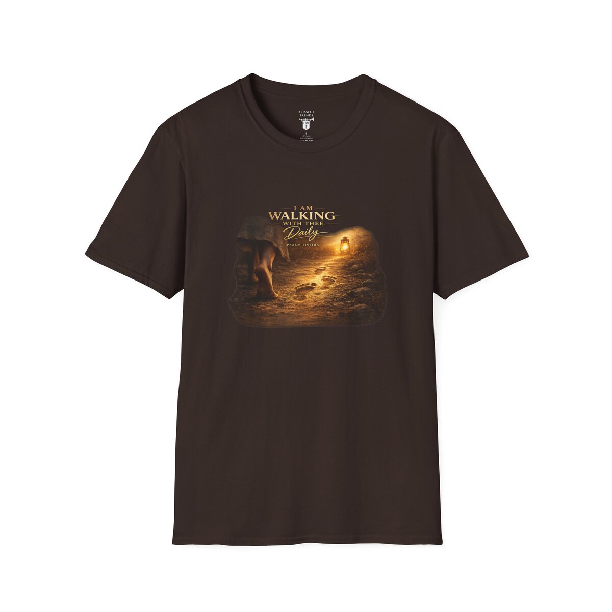 I AM WALKING WITH THEE DAILY - PSALM 119:105 - FOOTPRINTS - Unisex Softstyle T-Shirt - Image 10