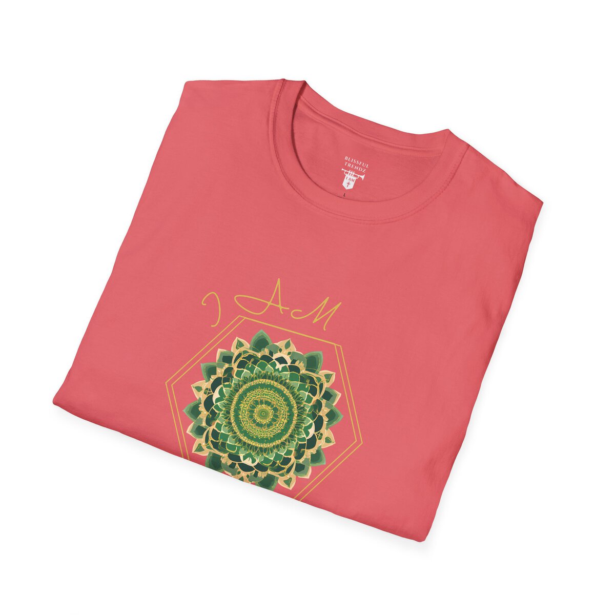 I AM 100% by Design - GRN/GLD - MNDLA - Unisex Softstyle T-Shirt - Image 36