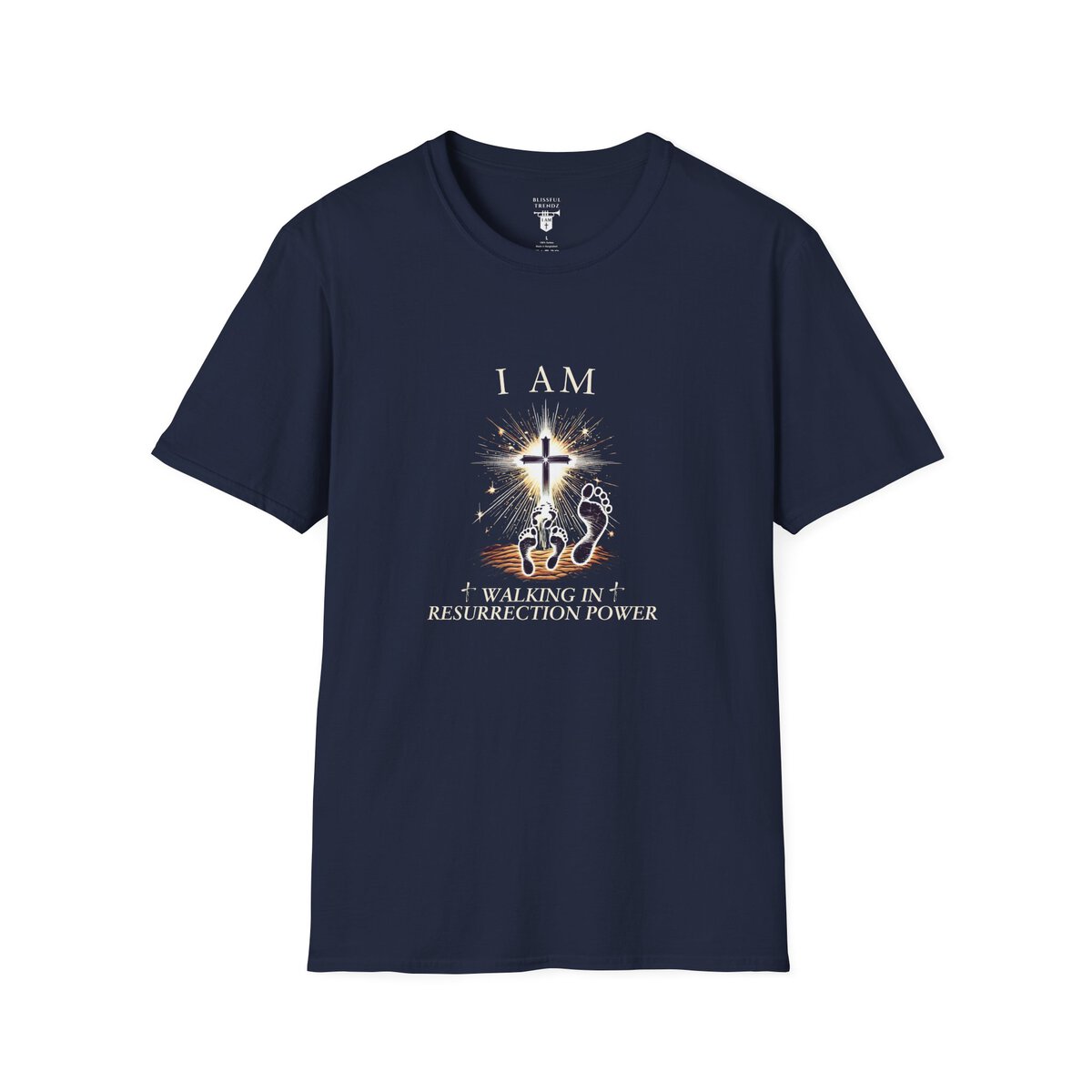 I AM Walking In Resurrection Power - Cross with Footprints - Unisex Softstyle T-Shirt - Image 4