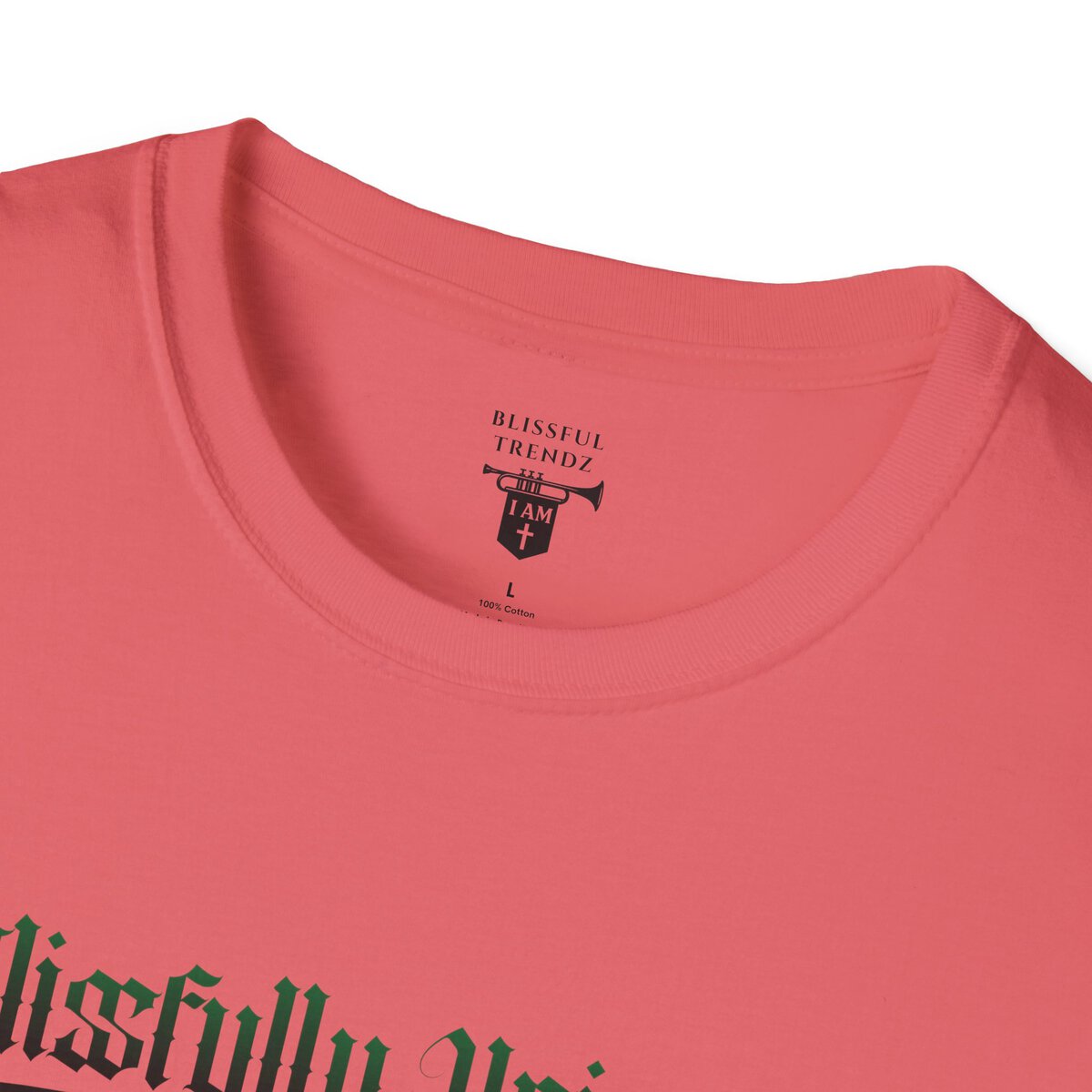 Blissfully Unique - I AM 100% By Design! - Typography - GRN/BLCK - Unisex Softstyle T-Shirt - Image 5