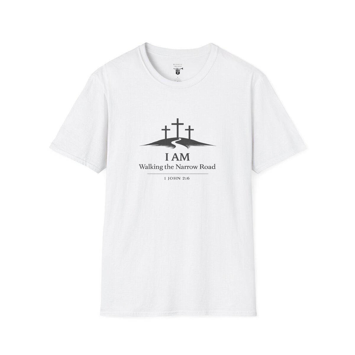 I AM Walking the Narrow Road - 1 JOHN 2:6 - Cross - BLK - Unisex Softstyle T-Shirt - Image 7