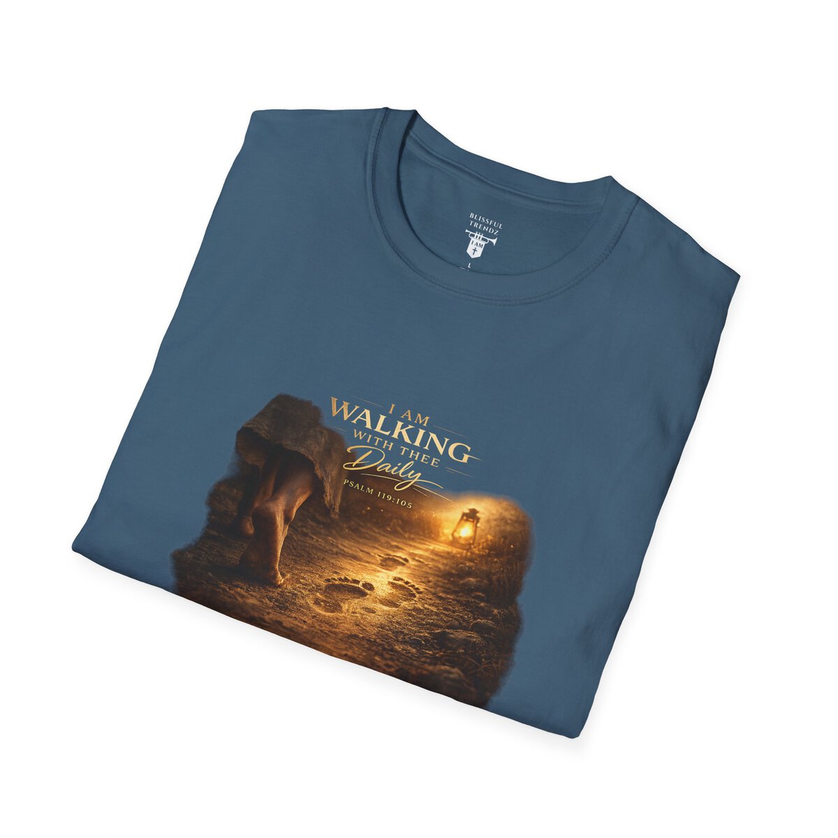I AM WALKING WITH THEE DAILY - PSALM 119:105 - FOOTPRINTS - Unisex Softstyle T-Shirt - Image 21