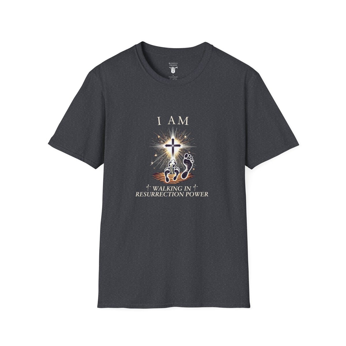 I AM Walking In Resurrection Power - Cross with Footprints - Unisex Softstyle T-Shirt - Image 31