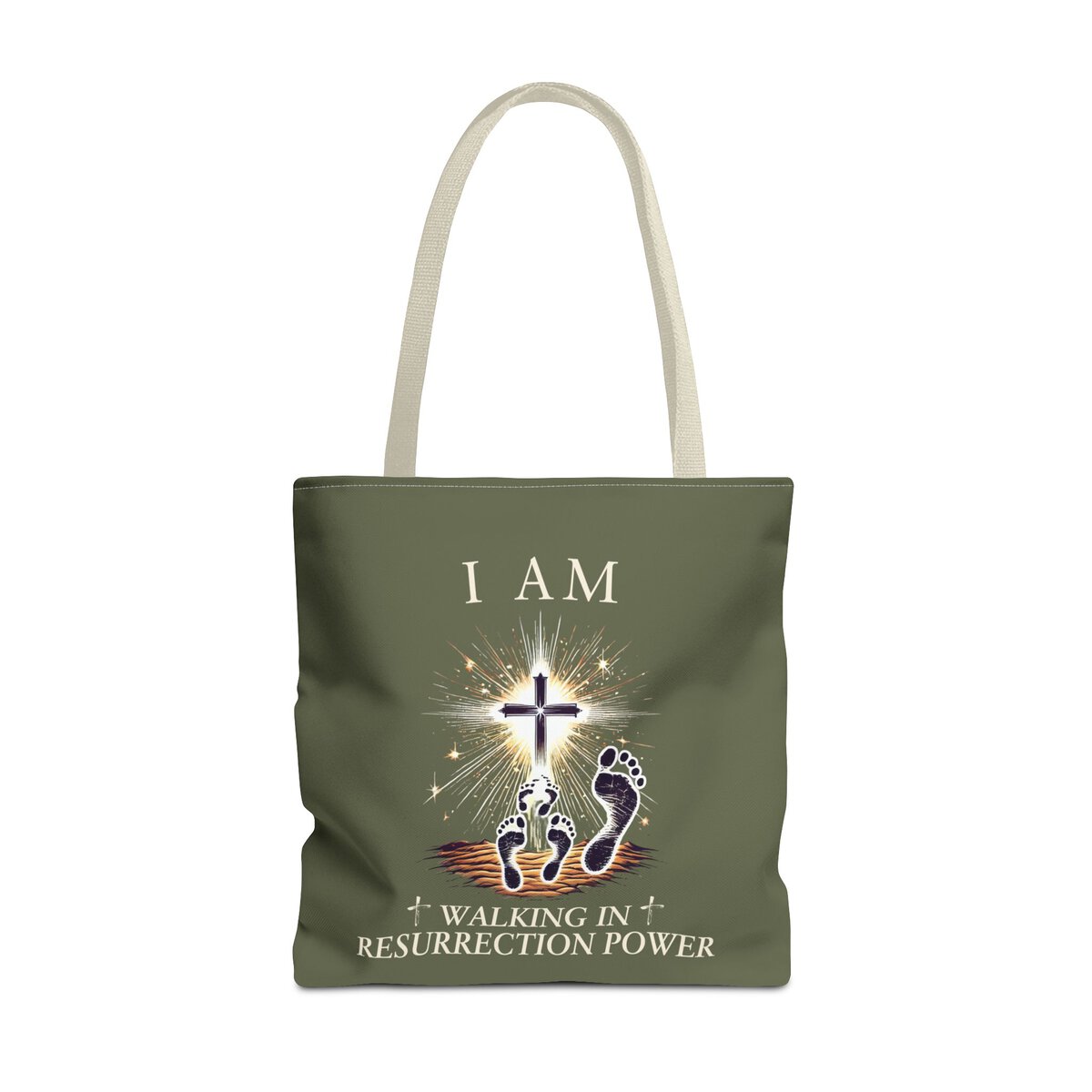 I AM Walking In Resurrection Power - Footprints - MLT GRN - Tote Bag (AOP) - Image 11