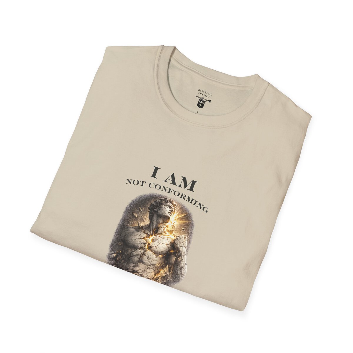I AM NOT CONFORMING - ROMANS 12:2 - STATUE - Unisex Softstyle T-Shirt - Image 3