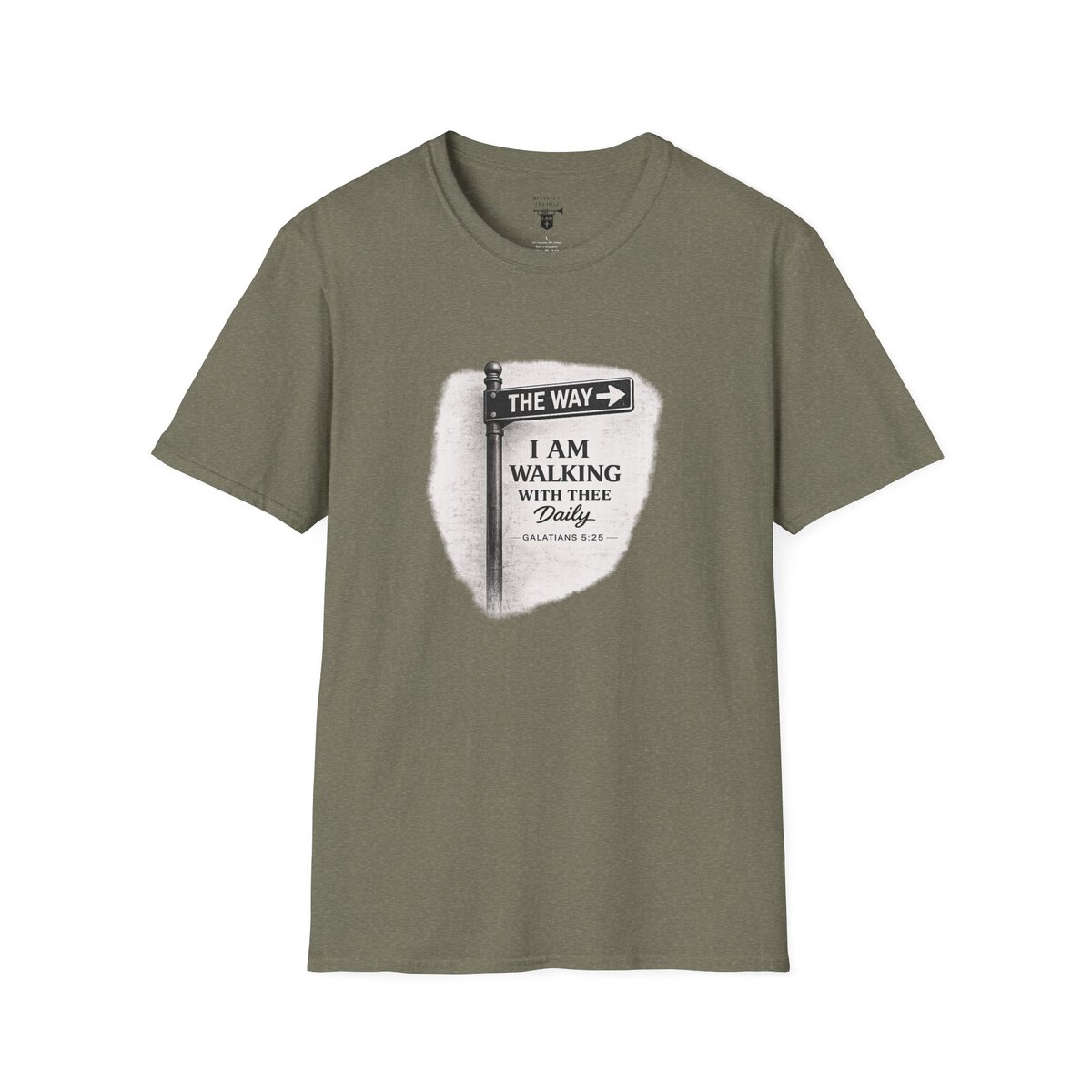 THE WAY - I AM WALKING WITH THEE DAILY - GALATIANS 5:25 - BLCK-WHT - Unisex Softstyle T-Shirt - Image 19