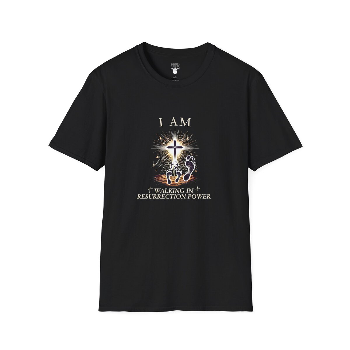 I AM Walking In Resurrection Power - Cross with Footprints - Unisex Softstyle T-Shirt - Image 7
