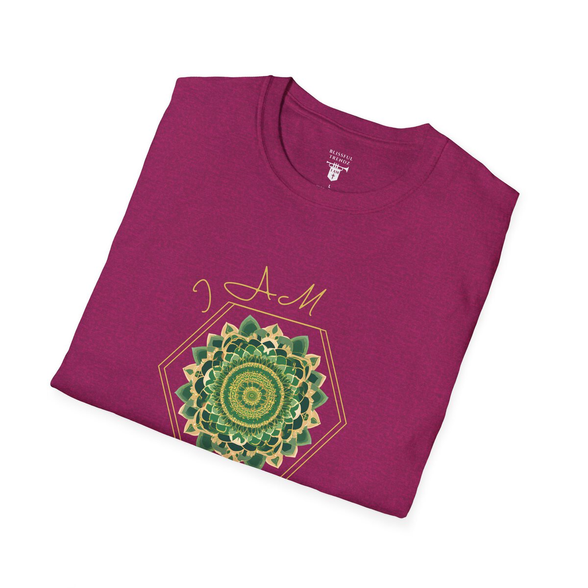 I AM 100% by Design - GRN/GLD - MNDLA - Unisex Softstyle T-Shirt - Image 3