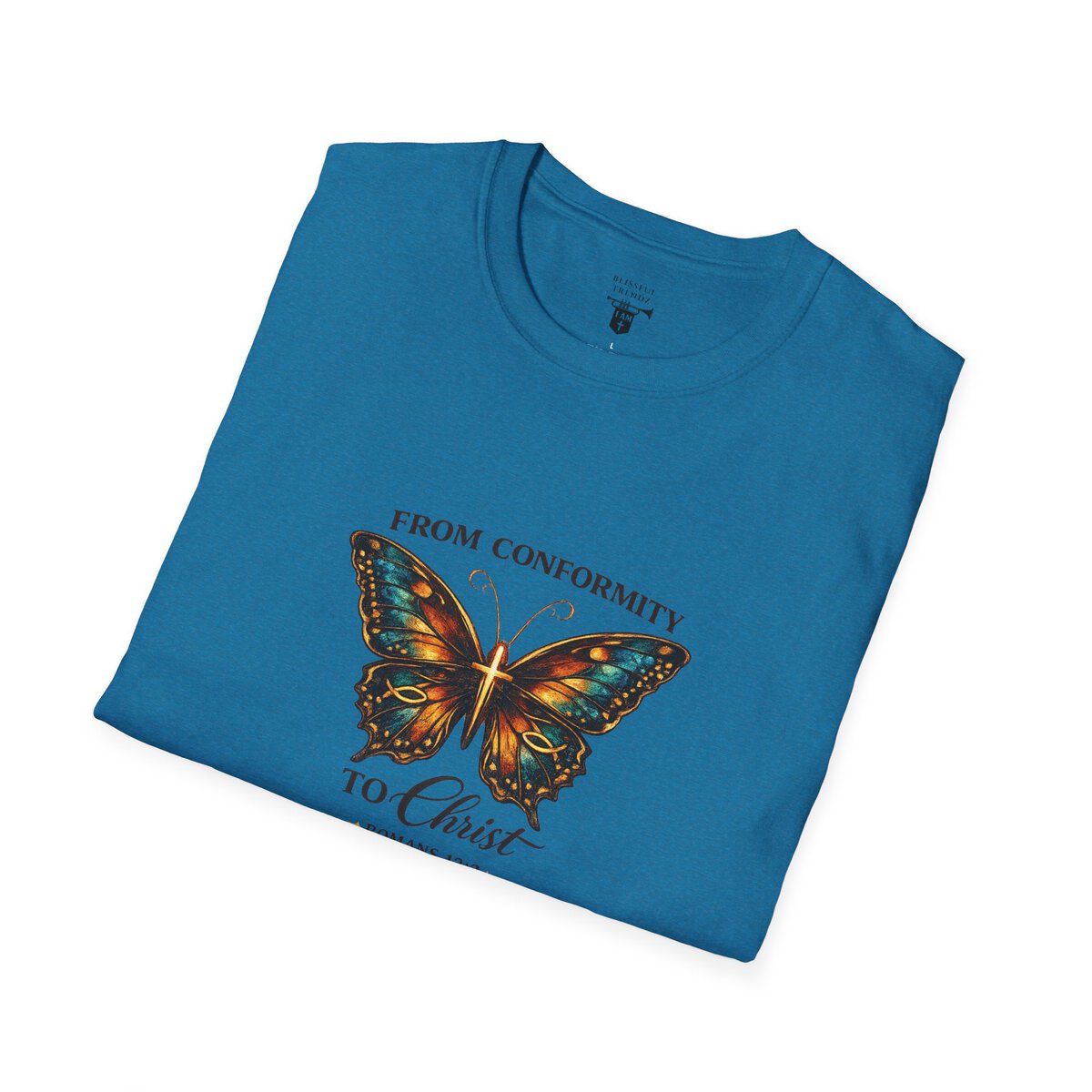 FROM CONFORMITY TO CHRIST - ROMANS 12:2 - BUTTERFLY - Unisex Softstyle T-Shirt - Image 42