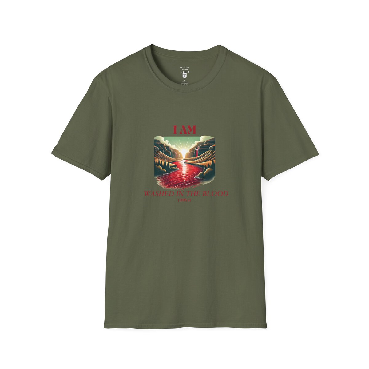 I AM Washed In The Blood - 1 JOHN 1:7 - River-Red - Unisex Softstyle T-Shirt - Image 16