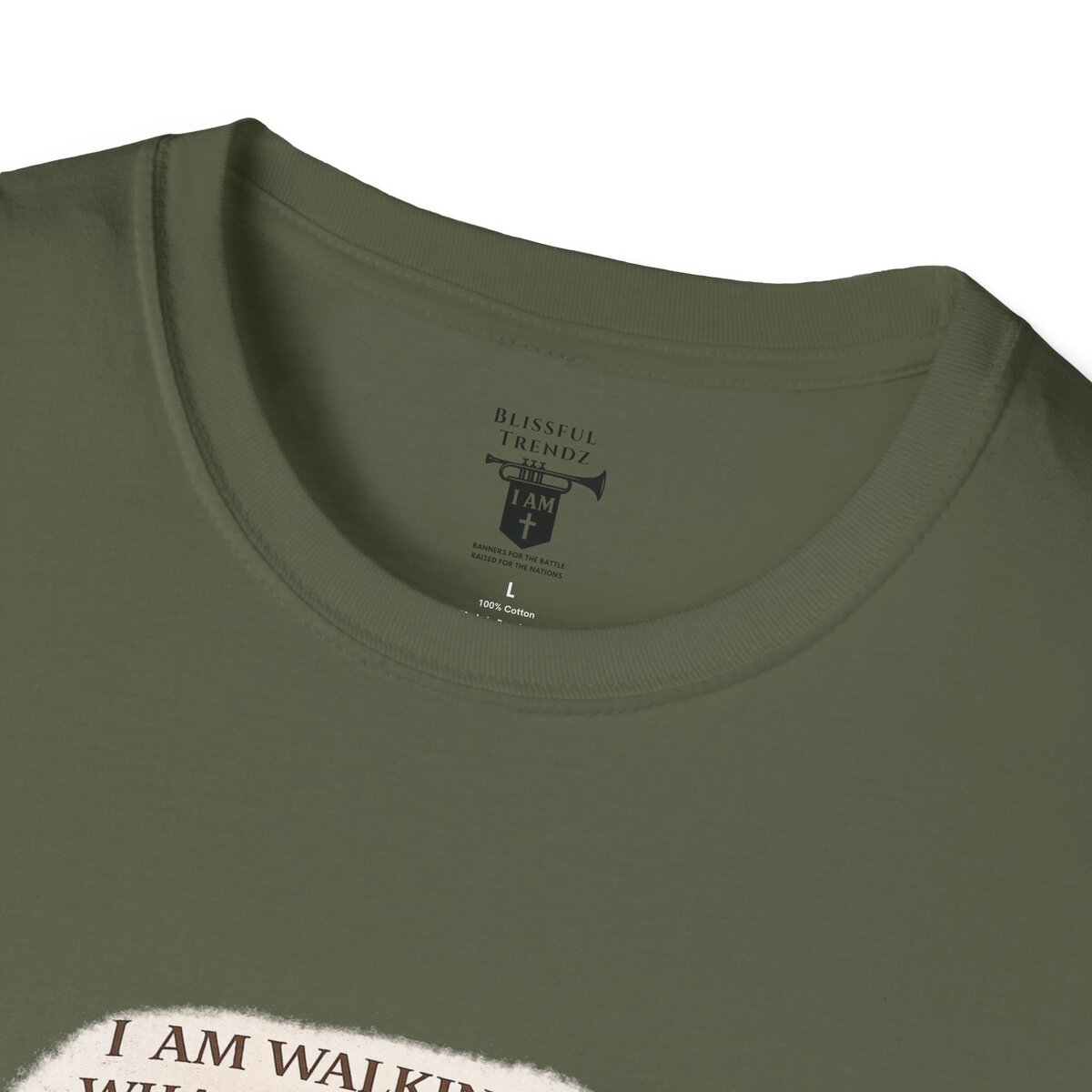 I AM WALKING OUT WHAT WAS WRITTEN - WALK AS HE WALKED - 1 JOHN 2:6 - IMPRINT OF SANDALS W/CROSS - WHT WSHD - Unisex Softstyle T-Shirt - Image 23