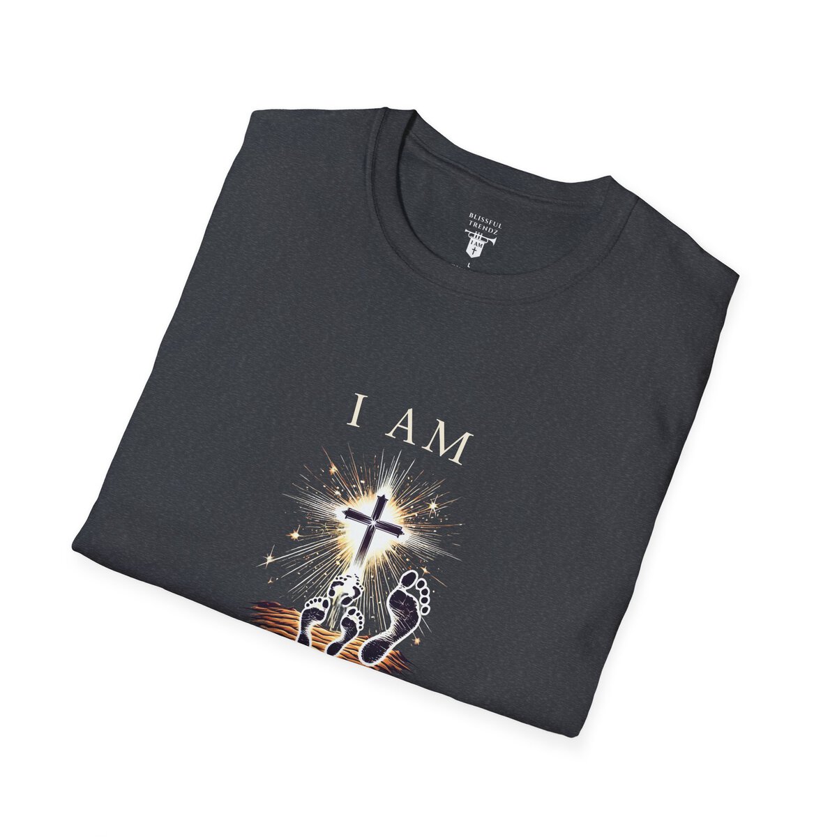 I AM Walking In Resurrection Power - Cross with Footprints - Unisex Softstyle T-Shirt - Image 33