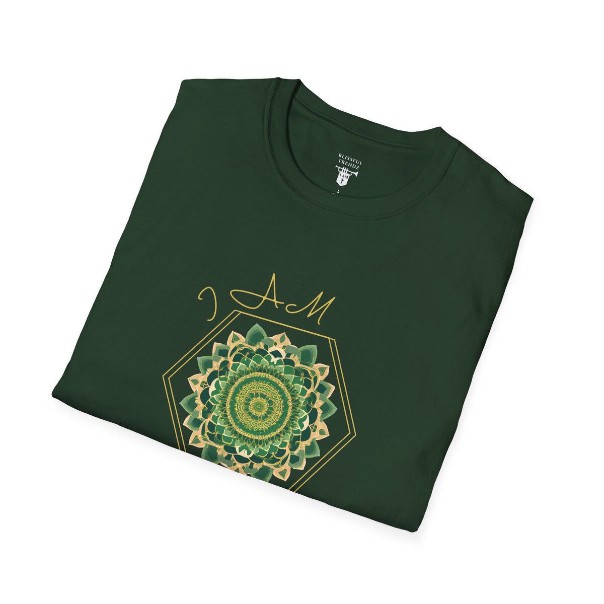 I AM 100% by Design - GRN/GLD - MNDLA - Unisex Softstyle T-Shirt - Image 15