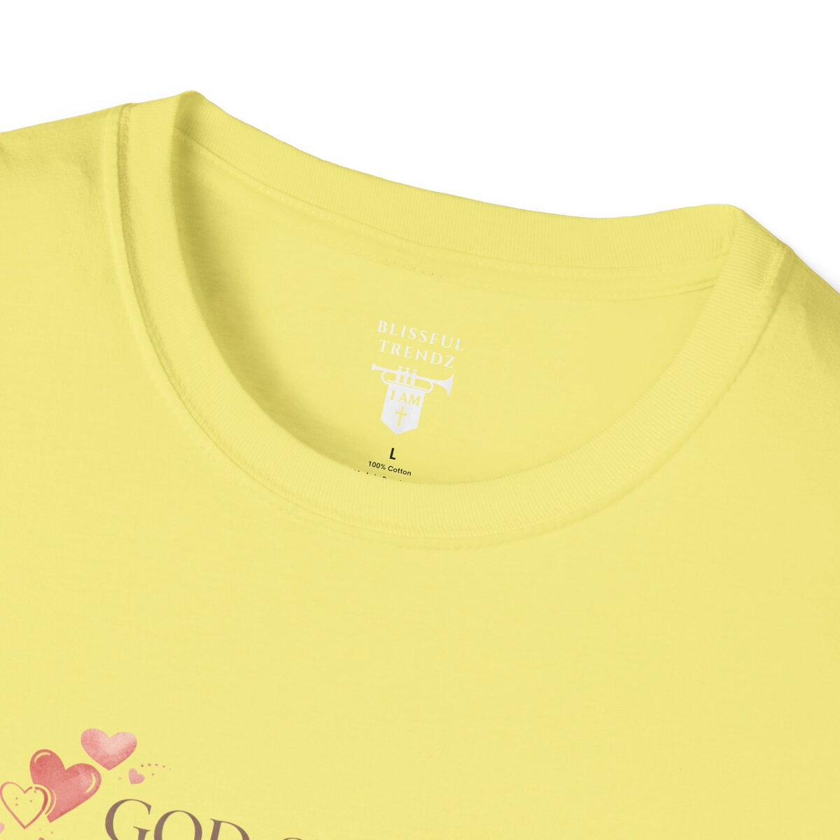God Says I AM Word Cloud - Heart Motif - Unisex Softstyle T-Shirt - Image 2