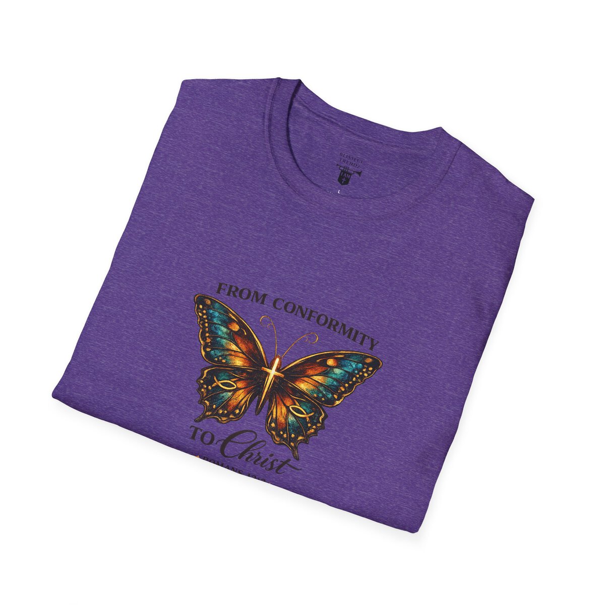 FROM CONFORMITY TO CHRIST - ROMANS 12:2 - BUTTERFLY - Unisex Softstyle T-Shirt - Image 45