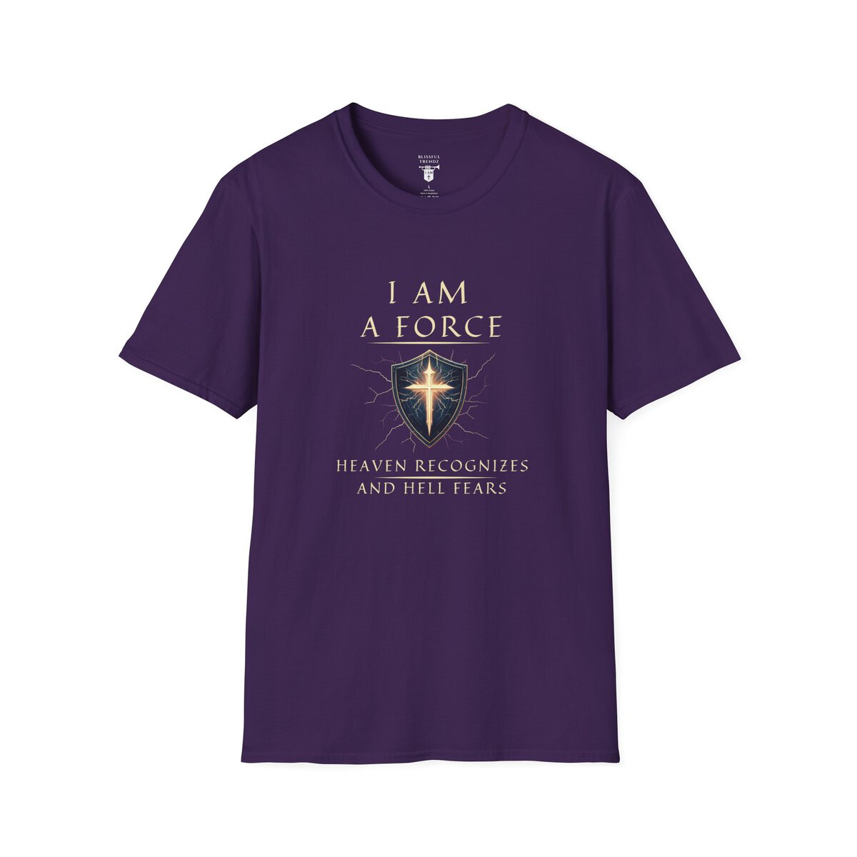 I AM A Force Heaven Recognizes and Hell Fears - Shield with Cross - Unisex Softstyle T-Shirt - Image 16
