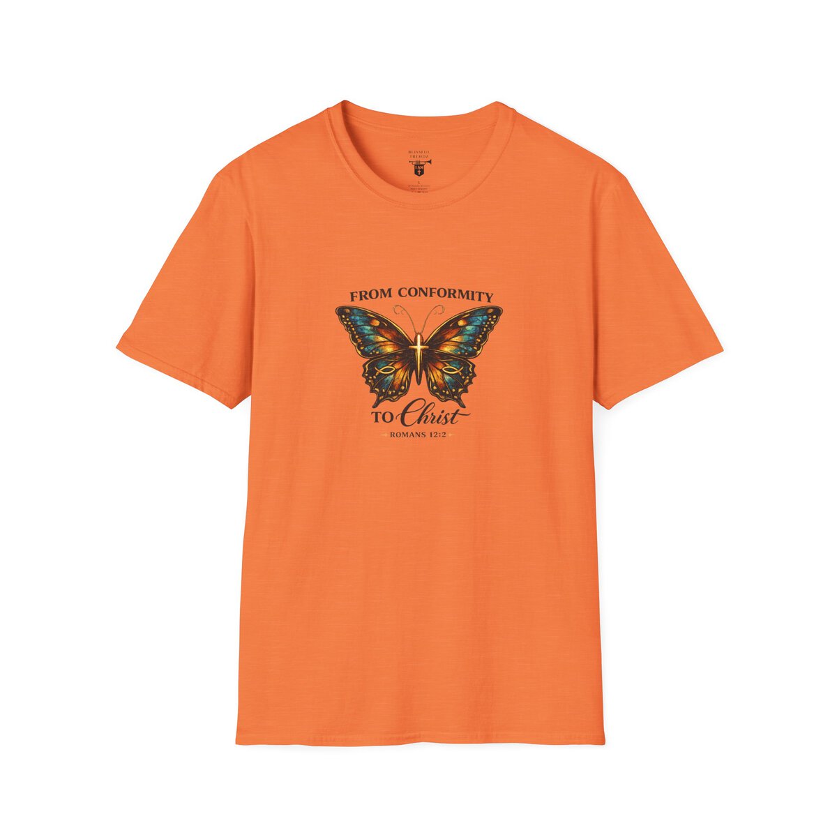 FROM CONFORMITY TO CHRIST - ROMANS 12:2 - BUTTERFLY - Unisex Softstyle T-Shirt - Image 7