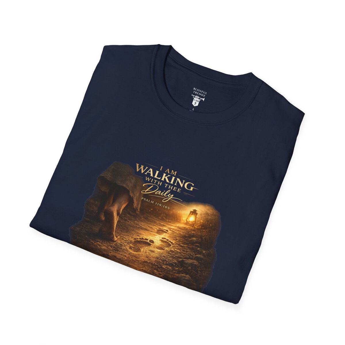 I AM WALKING WITH THEE DAILY - PSALM 119:105 - FOOTPRINTS - Unisex Softstyle T-Shirt - Image 30