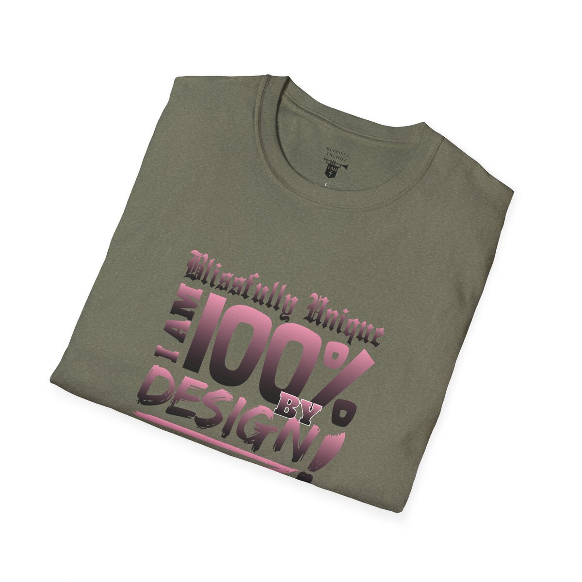 Blissfully Unique - I AM 100% by Design! - Typography - LT PNK - Unisex Softstyle T-Shirt - Image 24