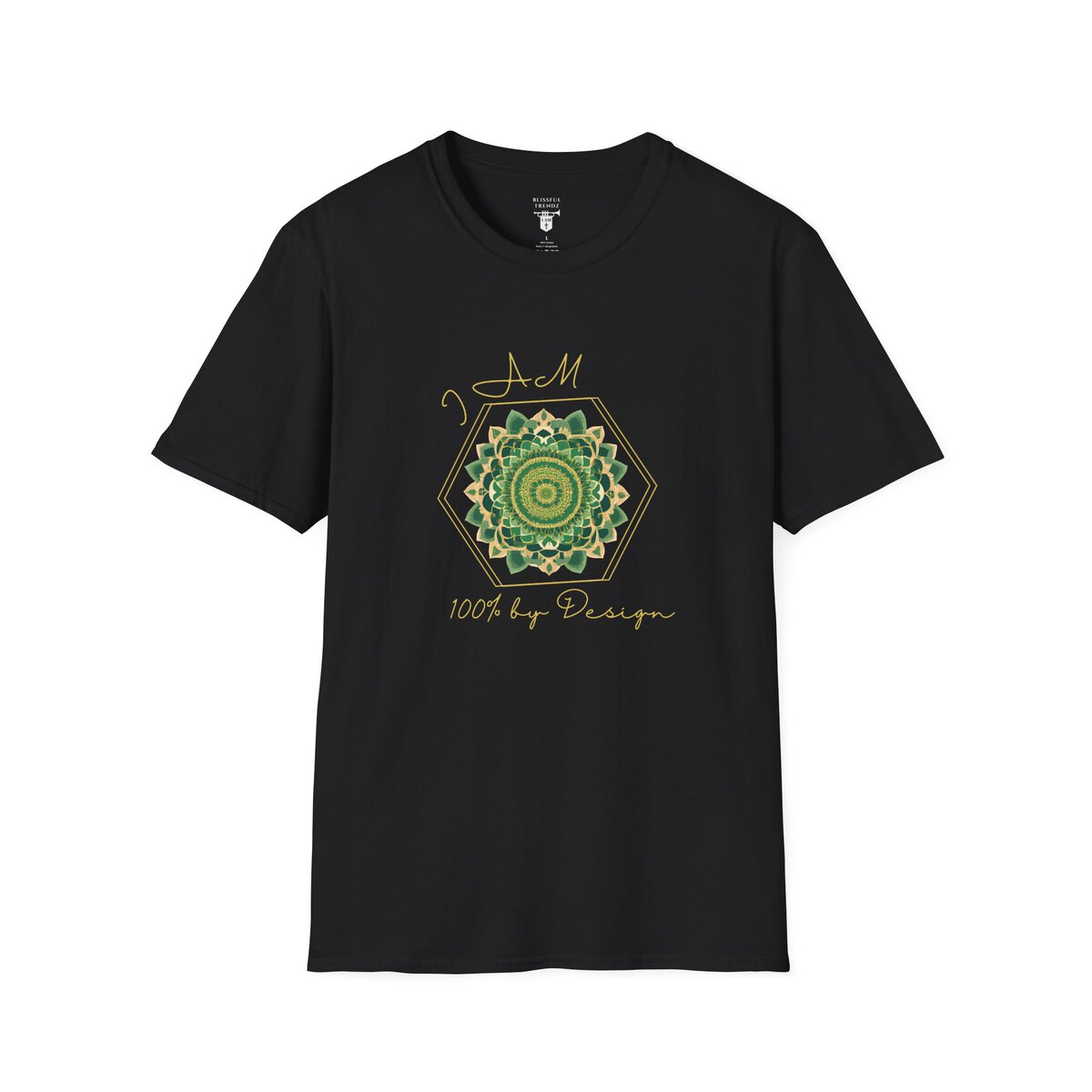 I AM 100% by Design - GRN/GLD - MNDLA - Unisex Softstyle T-Shirt - Image 4