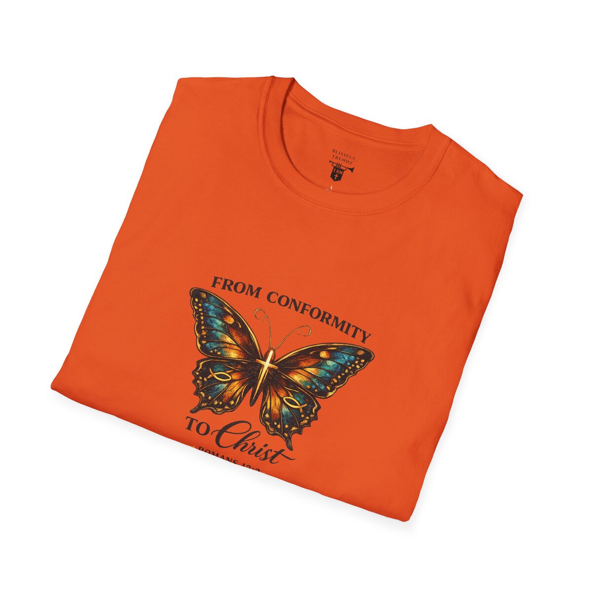 FROM CONFORMITY TO CHRIST - ROMANS 12:2 - BUTTERFLY - Unisex Softstyle T-Shirt - Image 21