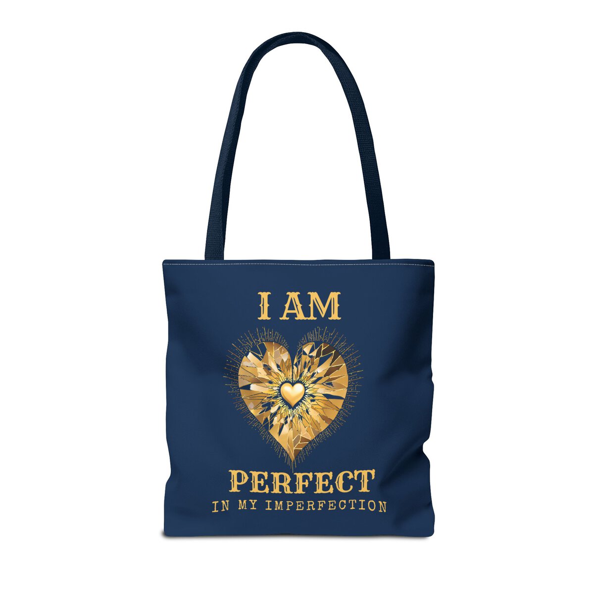 I AM Perfect in My Imperfection - GLD HEART - NVY - Tote Bag (AOP) - Image 4