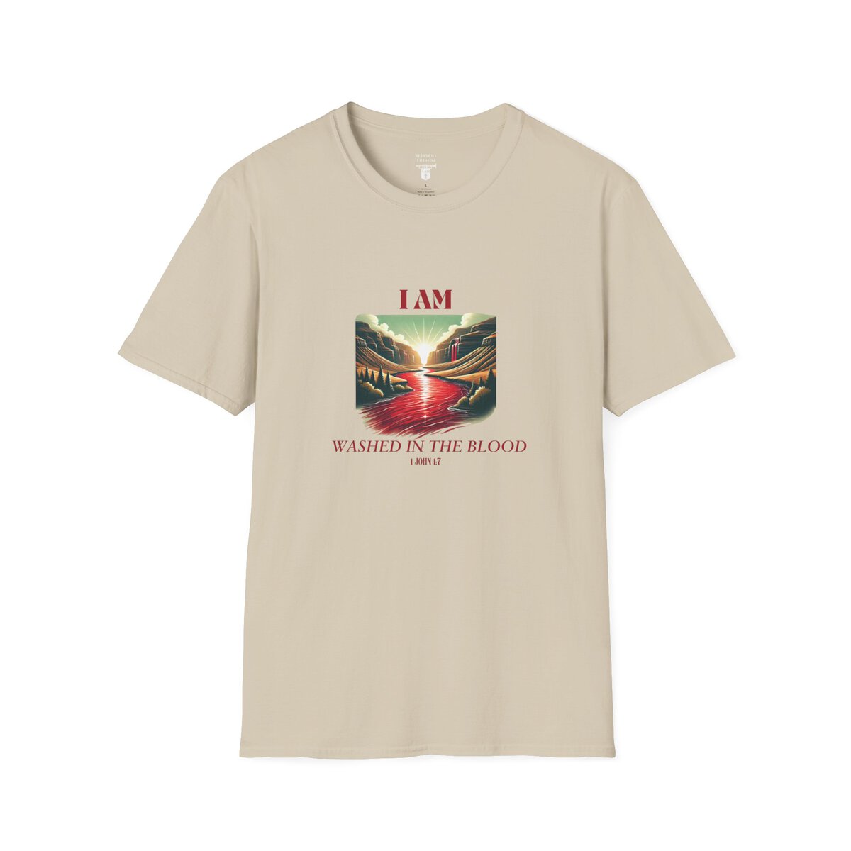 I AM Washed In The Blood - 1 JOHN 1:7 - River-Red - Unisex Softstyle T-Shirt - Image 7