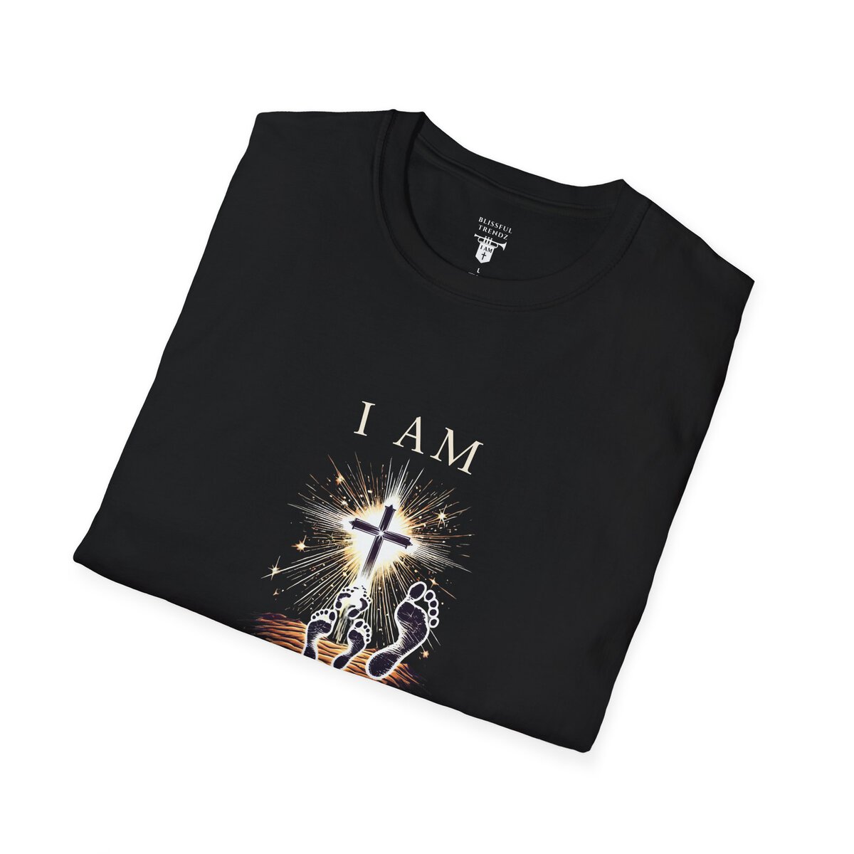 I AM Walking In Resurrection Power - Cross with Footprints - Unisex Softstyle T-Shirt - Image 9