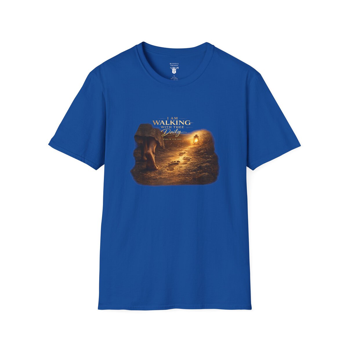 I AM WALKING WITH THEE DAILY - PSALM 119:105 - FOOTPRINTS - Unisex Softstyle T-Shirt - Image 4