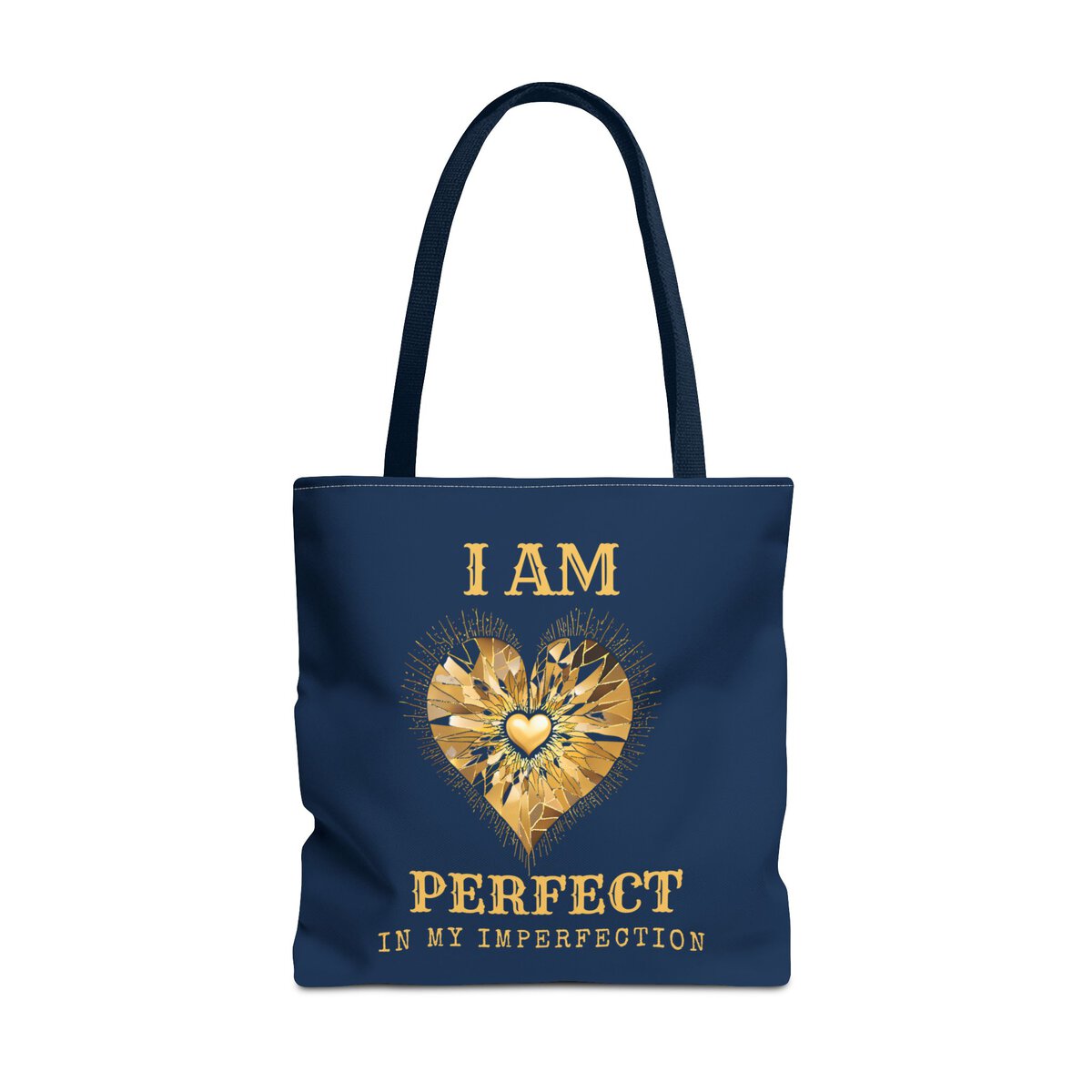 I AM Perfect in My Imperfection - GLD HEART - NVY - Tote Bag (AOP) - Image 5