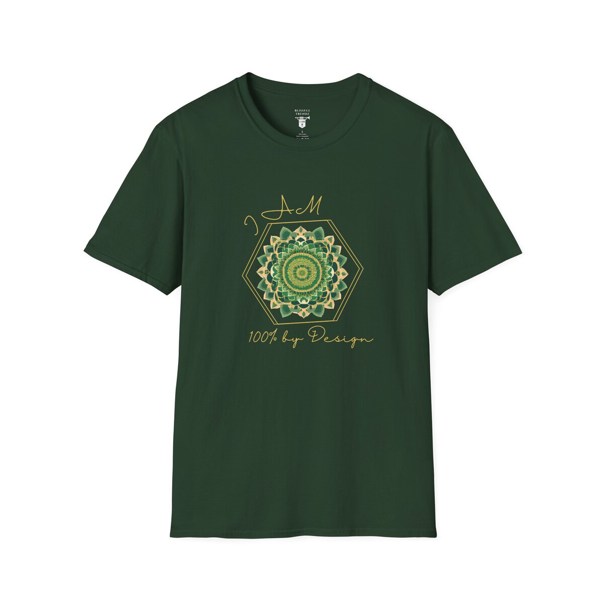 I AM 100% by Design - GRN/GLD - MNDLA - Unisex Softstyle T-Shirt - Image 13