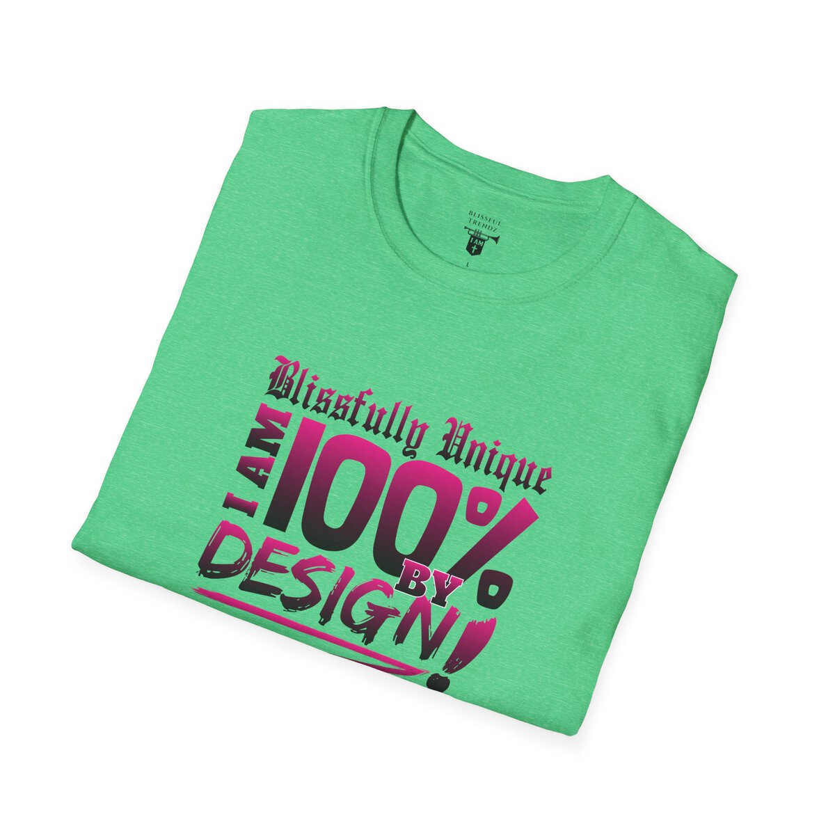 Blissfully Unique - I AM 100% by Design - Typography - DRK PNK - Unisex Softstyle T-Shirt - Image 6