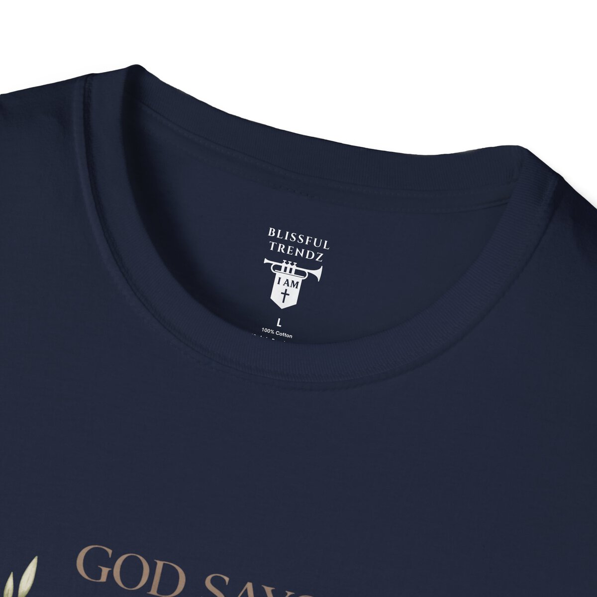 God Says I AM Word Cloud - Olive Branch Motif - Unisex Softstyle T-Shirt - Image 2