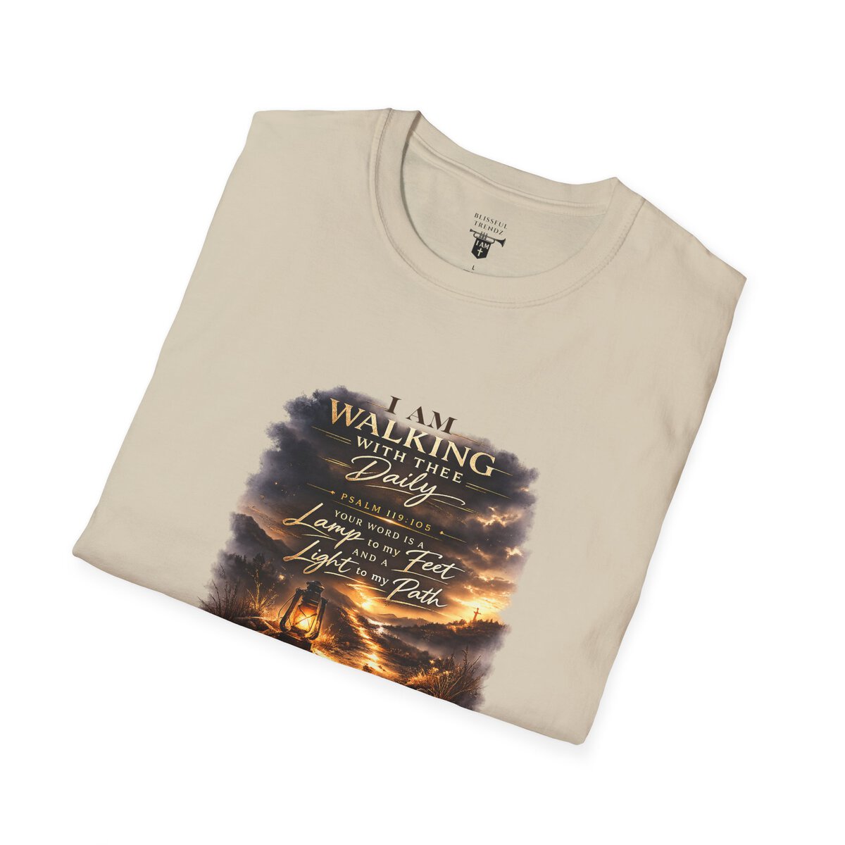 I AM WALKING WITH THEE DAILY - PSALM 119:105 - SCRIPTURE - Unisex Softstyle T-Shirt - Image 3