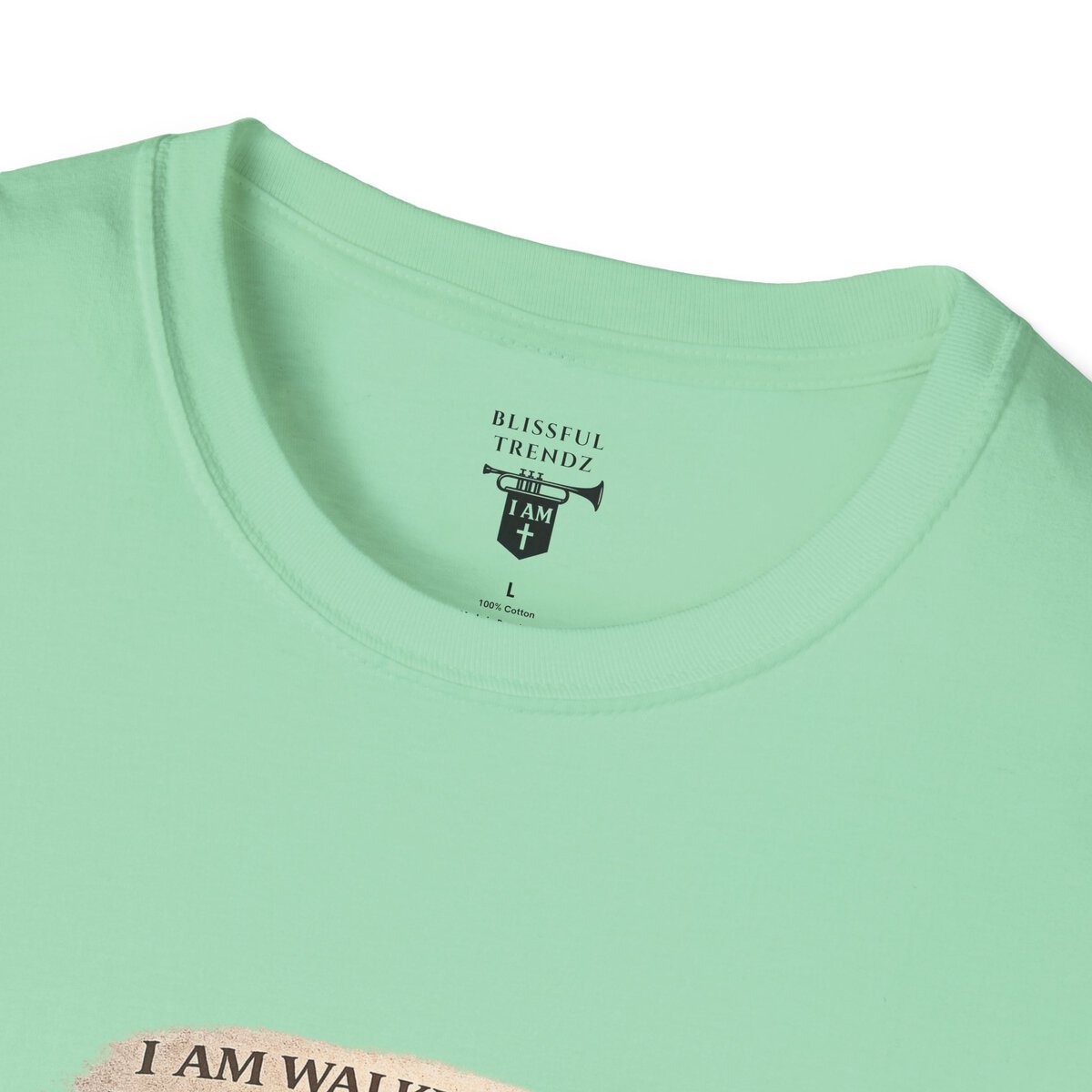 I AM WALKING OUT WHAT WAS WRITTEN - WALK AS HE WALKED - 1 JOHN 2:6 - IMPRINT OF SANDALS W/CROSS - MNCHRM - Unisex Softstyle T-Shirt - Image 23