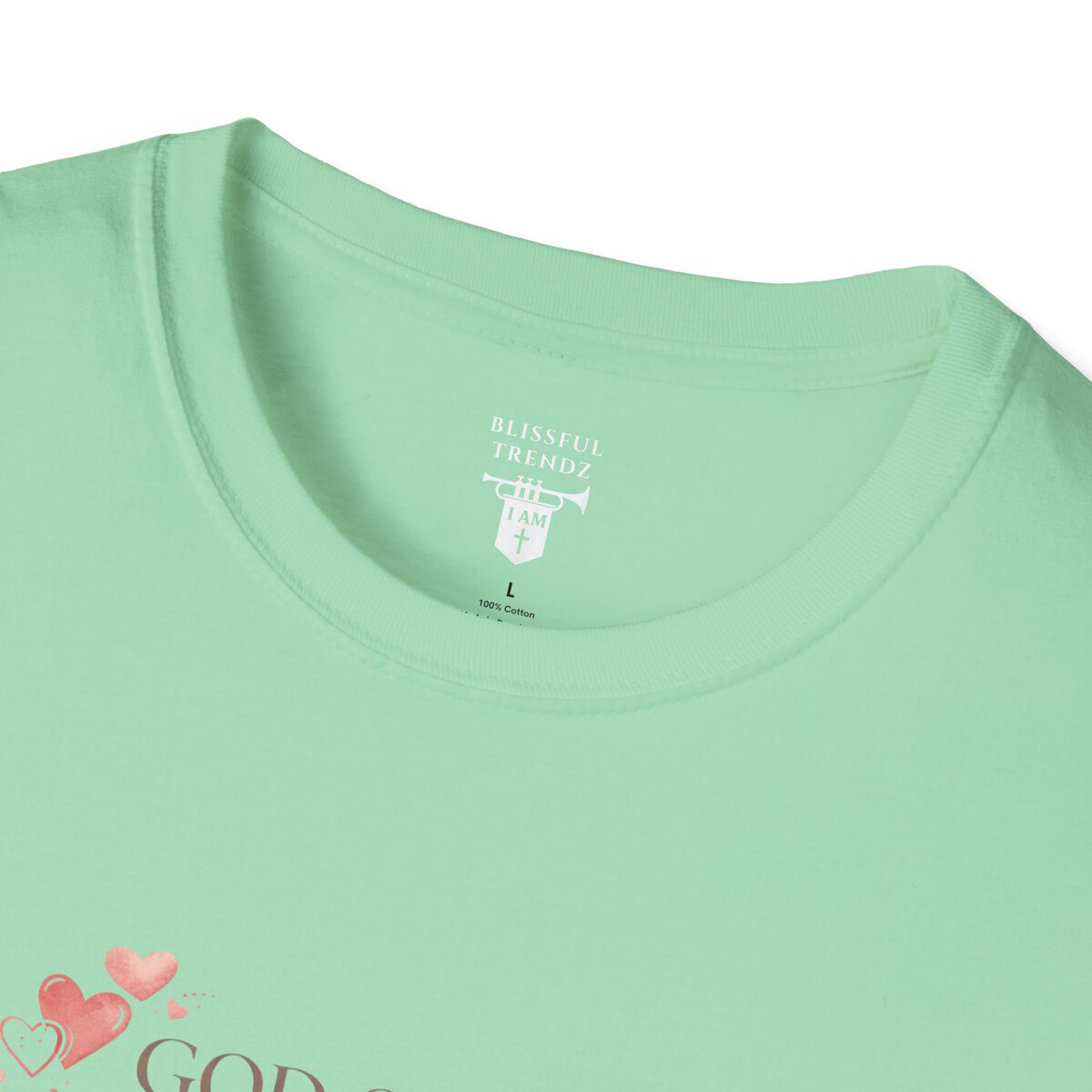 God Says I AM Word Cloud - Heart Motif - Unisex Softstyle T-Shirt - Image 23