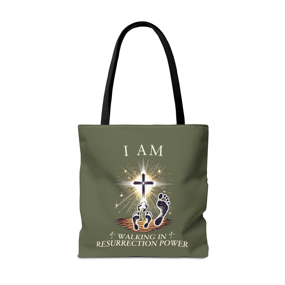 I AM Walking In Resurrection Power - Footprints - MLT GRN - Tote Bag (AOP) - Image 8
