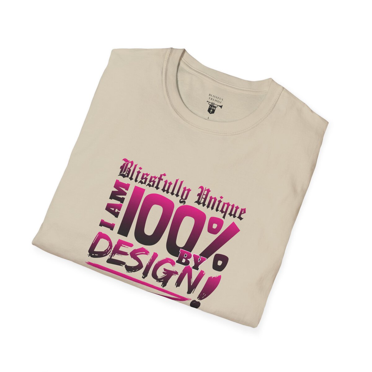 Blissfully Unique - I AM 100% by Design - Typography - DRK PNK - Unisex Softstyle T-Shirt - Image 9