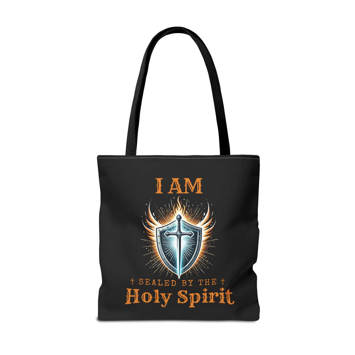I AM Sealed By The Holy Spirit - Shield W/CROSS - BLK - Tote Bag (AOP) - Image 6