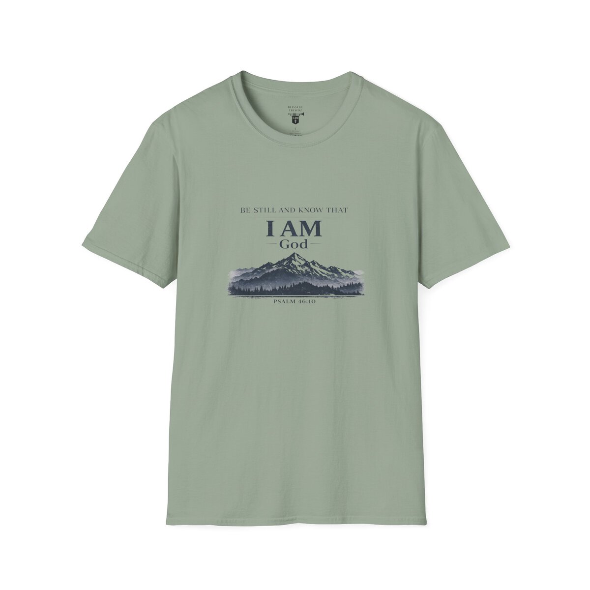 Be Still And Know That I AM God - PSALM 46:10 - Mountains - BLK - Unisex Softstyle T-Shirt - Image 4