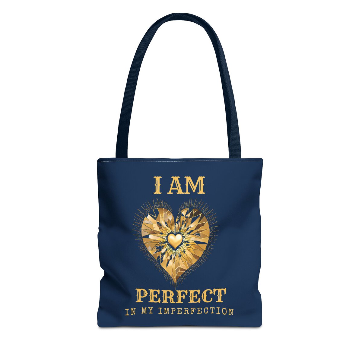 I AM Perfect in My Imperfection - GLD HEART - NVY - Tote Bag (AOP)