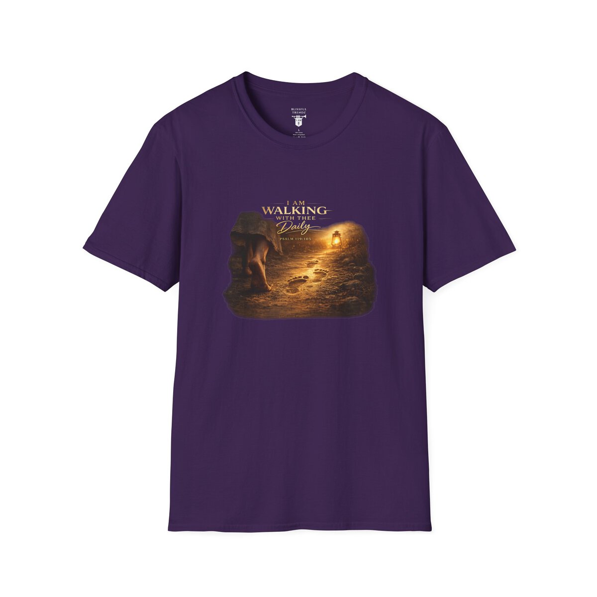 I AM WALKING WITH THEE DAILY - PSALM 119:105 - FOOTPRINTS - Unisex Softstyle T-Shirt - Image 34