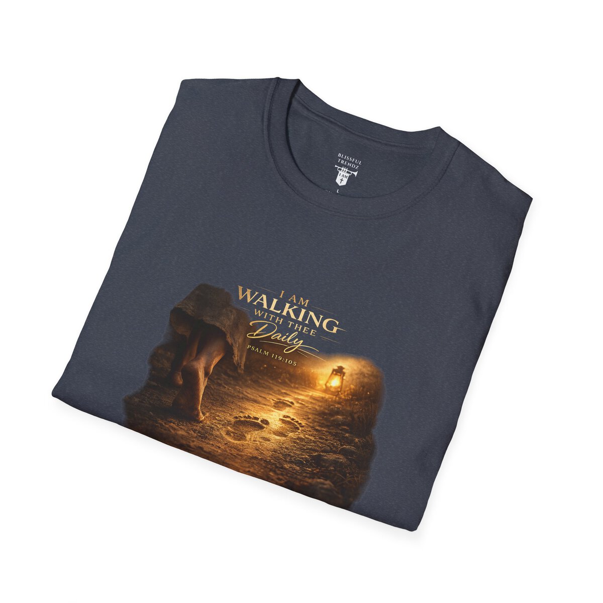 I AM WALKING WITH THEE DAILY - PSALM 119:105 - FOOTPRINTS - Unisex Softstyle T-Shirt - Image 33