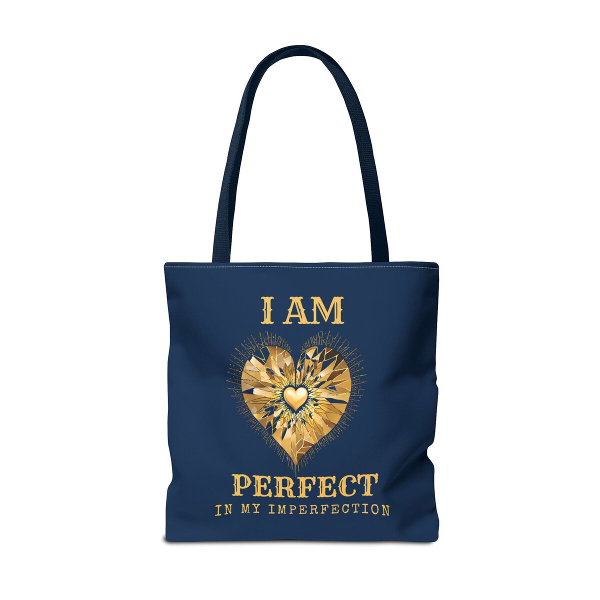 I AM Perfect in My Imperfection - GLD HEART - NVY - Tote Bag (AOP) - Image 6