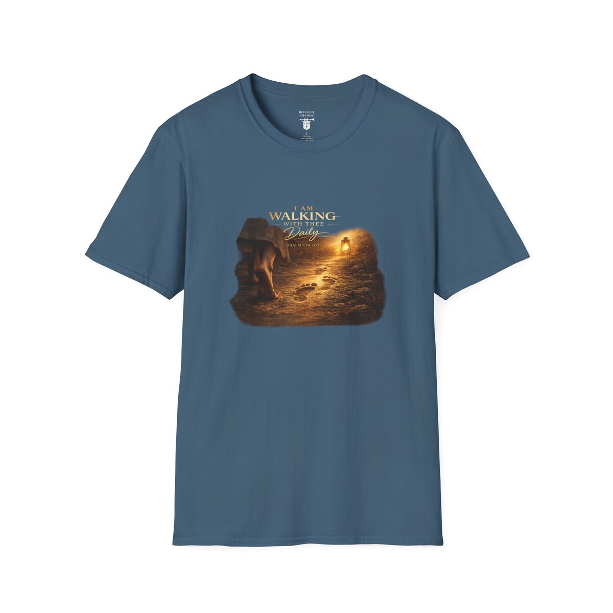 I AM WALKING WITH THEE DAILY - PSALM 119:105 - FOOTPRINTS - Unisex Softstyle T-Shirt - Image 19